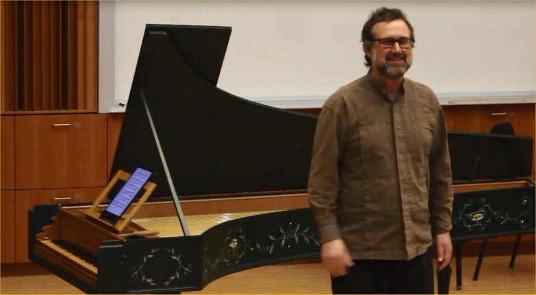 Photo of Ian Pritchard with Italian harpsichord by Owen Daly